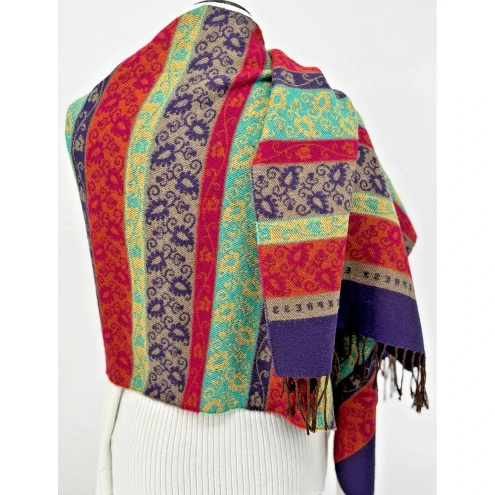 Scarf Wrap Fringed Woven Jacquard Statement EXPRESS Logo